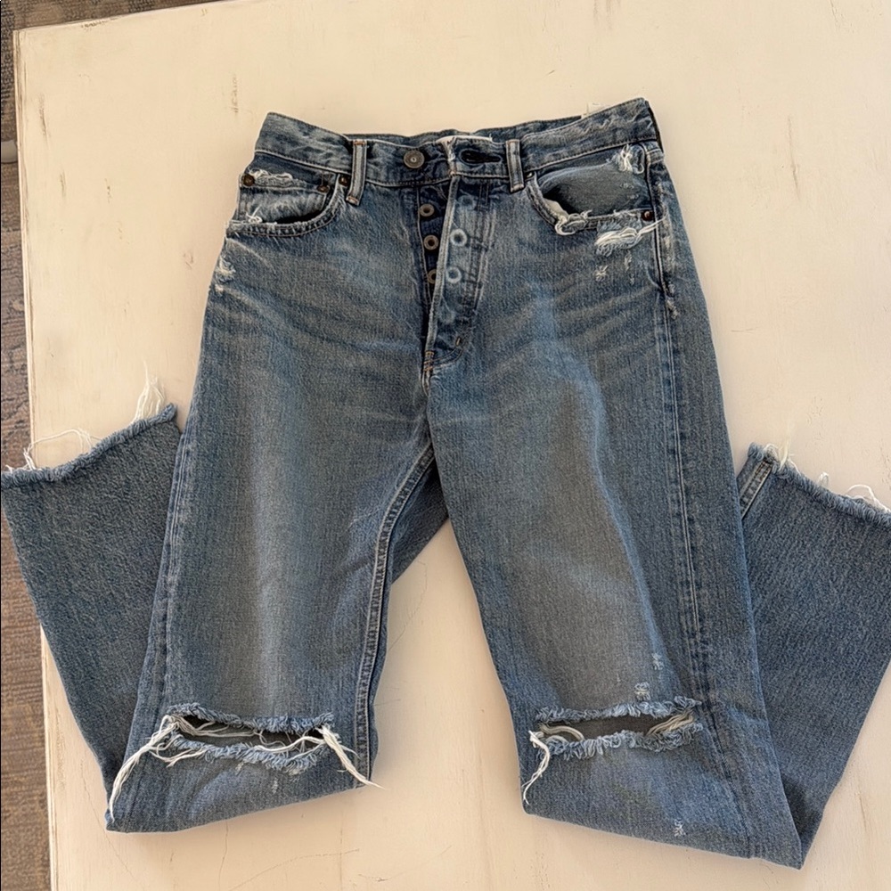 Mousy vintage straight leg Distressed Blue Denim Jeans